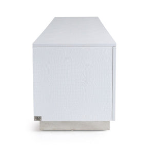 VIG Furniture Skyline White Crocodile Tv Stand With Semi-Gloss Lacquer, Stainless Accents & Ample Hidden Storage VGUNAK588-230