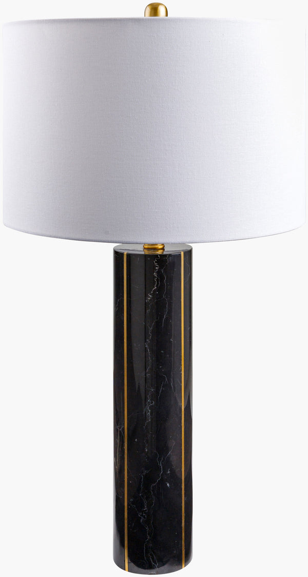 Surya Solstice 27" Elegant Marble Accent Table Lamp With White Linen Shade For Stylish Home Lighting Body, Black Marble,Iron,Linen,Polyester,Iron Slc-001