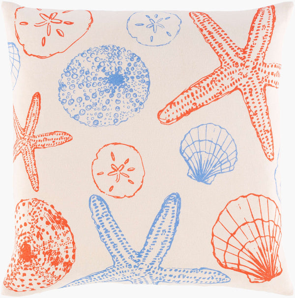Surya Sea Life Slf-004 18" Square Accent Pillow - Whimsical Cotton Decor For Home, Easy Care & Unique Style Cream Cotton,Cotton Slf008-1818
