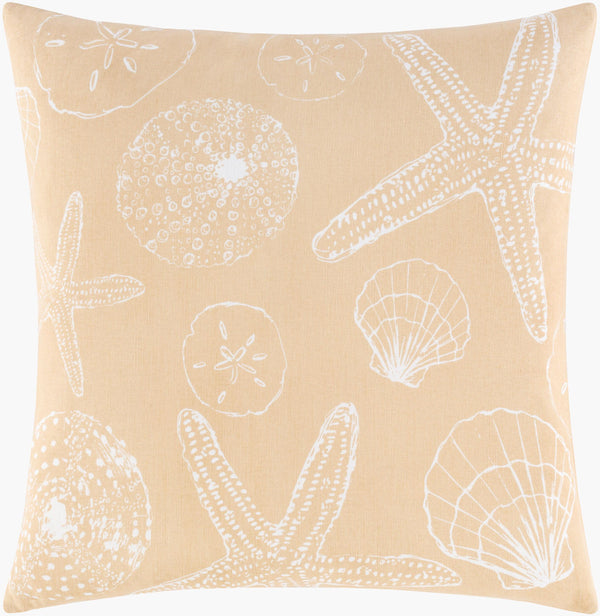 Surya Sea Life Slf-004 18" Square Accent Pillow - Whimsical Cotton Decor For Home, Easy Care & Unique Style Beige Cotton,Cotton Slf009-1818