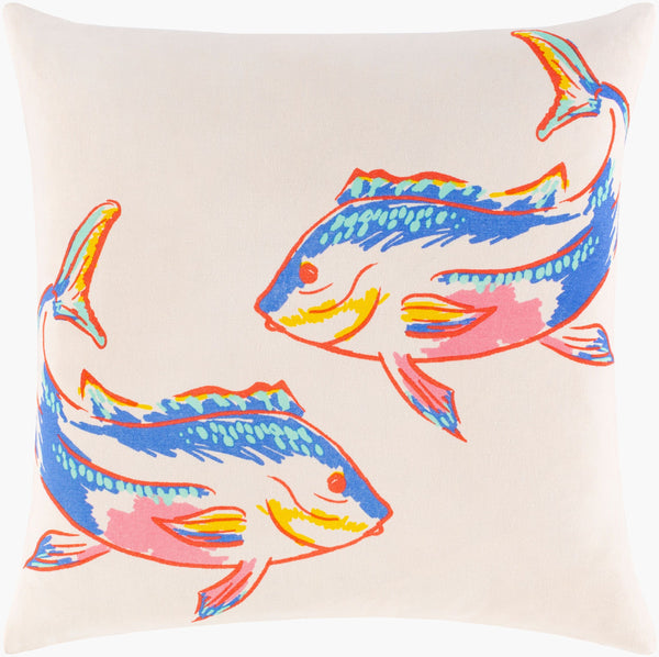 Surya Sea Life Slf-004 18" Square Accent Pillow - Whimsical Cotton Decor For Home, Easy Care & Unique Style Cream Cotton,Cotton Slf010-1818d