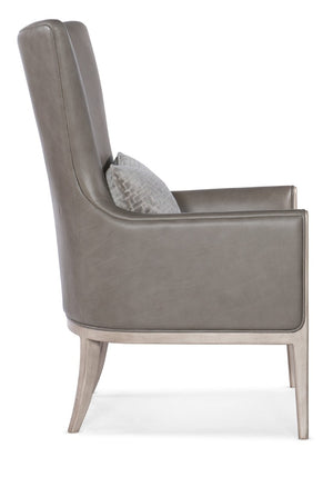 Hooker Furniture Kyndall Club Chair In Semi-Aniline Top-Grain Leather With Contrasting Kidney Pillow And Wood Legs Grey CC903-092