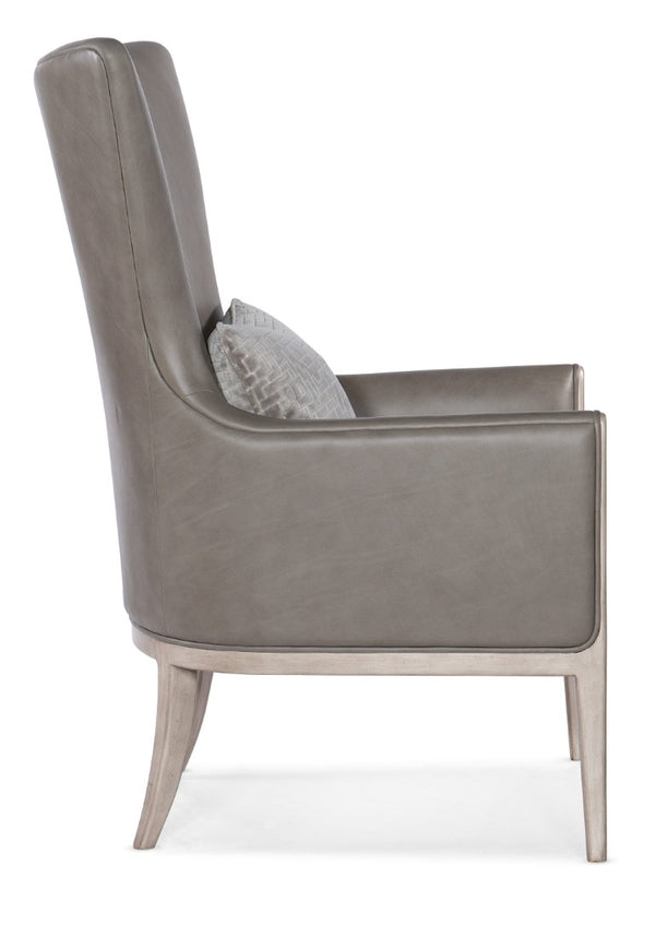 Hooker Furniture Kyndall Club Chair In Semi-Aniline Top-Grain Leather With Contrasting Kidney Pillow And Wood Legs Grey CC903-092