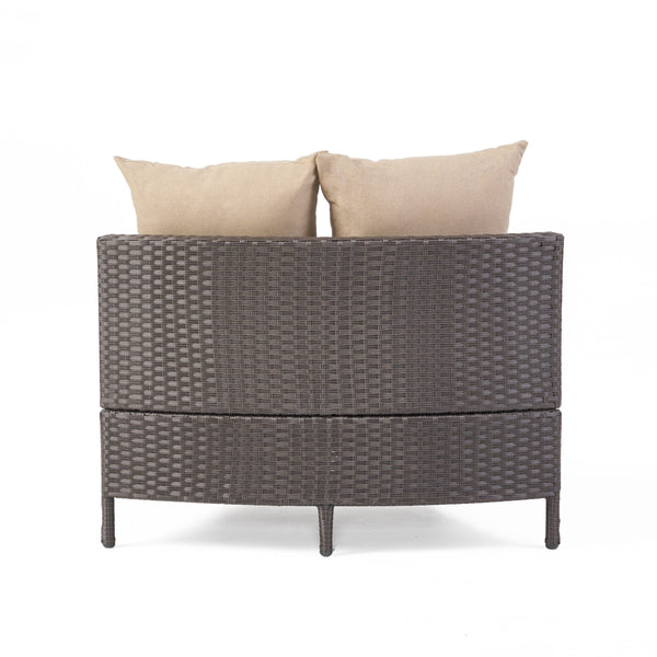 English Elm Christopher Knight Home® - PT LIMON SINGLE SOFA Curved Armless Outdoor/Indoor Faux Rattan Chairs with Water-Resistant Cushions and Heavy-Duty Iron Frame Dark Brown 54786.00