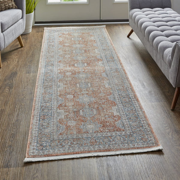 Feizy Rugs Marquette Elegant Power-loomed Rug With Traditional Persian Motifs - Stain Resistant And Durable Red,Orange,Blue Polyester,Acrylic Mrq3761frstblui8b
