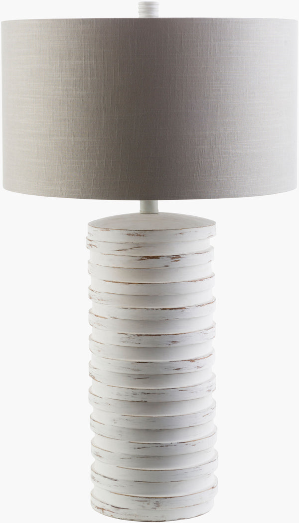 Surya Sulak Modern 28" Accent Table Lamp - Sleek Minimalist Design With Beige Shade For Contemporary Decor Body, Ivory,Finial, Ivory,Harp, Metallic ,Nickel Resin,Cotton Slk404-tbl