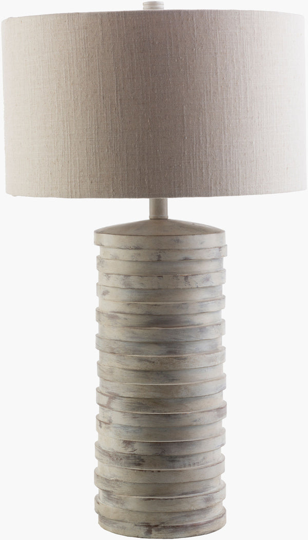 Surya Sulak Modern 28" Accent Table Lamp - Sleek Minimalist Design With Beige Shade For Contemporary Decor Body, Light Gray,Finial, Light Gray,Harp, Metallic ,Nickel Resin,Cotton Slk405-tbl