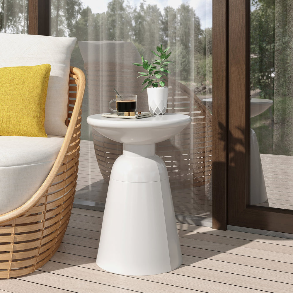 English Elm Outdoor Powder-coated Iron Pedestal Side Table for Patio and Lounge Spaces White 73615.00WHI