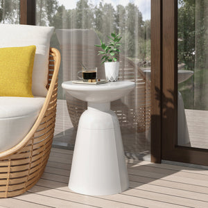 English Elm Outdoor Powder-coated Iron Pedestal Side Table for Patio and Lounge Spaces White 73615.00WHI