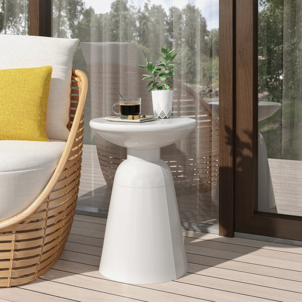 English Elm Outdoor Powder-coated Iron Pedestal Side Table for Patio and Lounge Spaces White 73615.00WHI