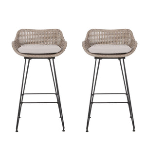 English Elm Pe Rattan Outdoor Bar Stools All Weather Woven Set with Cushioned Seats for Patio 71503.00MLBRN