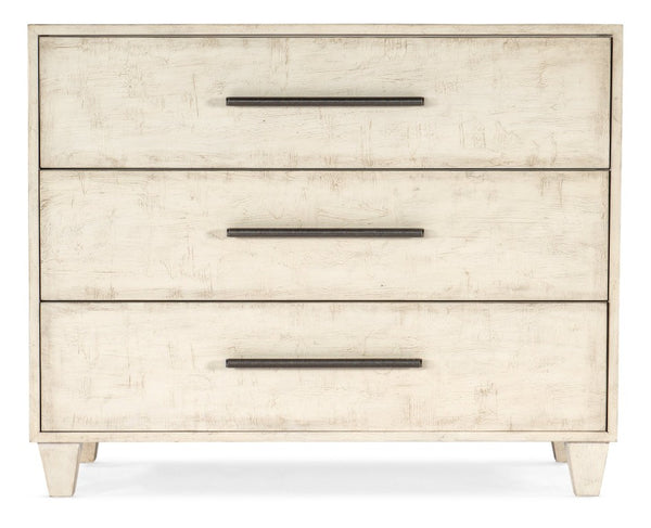 Hooker Furniture Melange Textured Cream Three-Drawer Chest With Antique Pewter Pulls, Distressed Maple Veneer Storage 628-85652-05