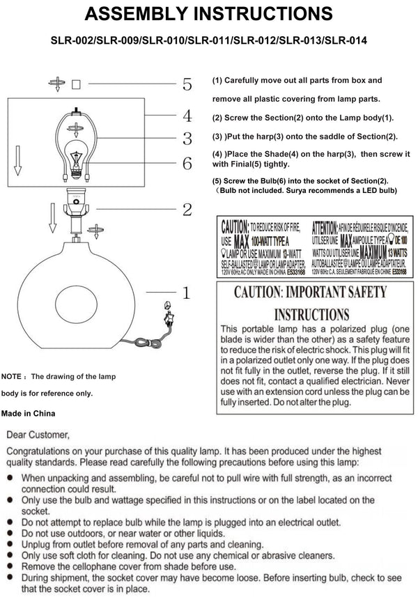 Surya Solara Elegant 25" Ceramic & Iron Accent Table Lamp With Classic Cotton Shade For Cozy Ambiance Body, Black,Shade, White,Finial, Black,Harp, Metallic ,Brass,Cord, Translucent Ceramic,Iron,Cotton,Iron Slr-002