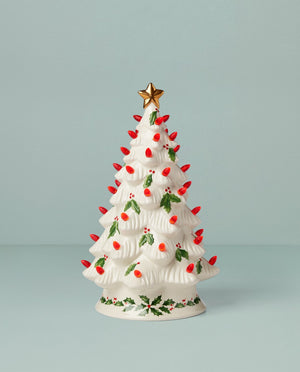 Lenox Treasured Traditions Holiday Red Bulbs Light-Up Tree Figurine Ivory, IVORY OTHER 893624