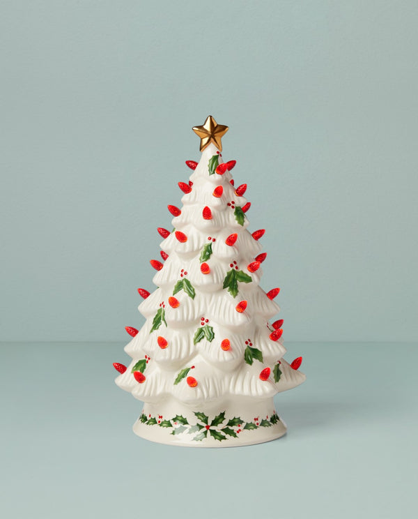 Lenox Treasured Traditions Holiday Red Bulbs Light-Up Tree Figurine Ivory, IVORY OTHER 893624