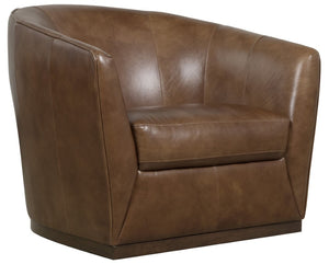 Hooker Furniture Fairfax Hazlenut Leather Swivel Chair With Barrel-Back Design, Dark Wood Base, Smooth Motion & Comfort SS225-SW-086