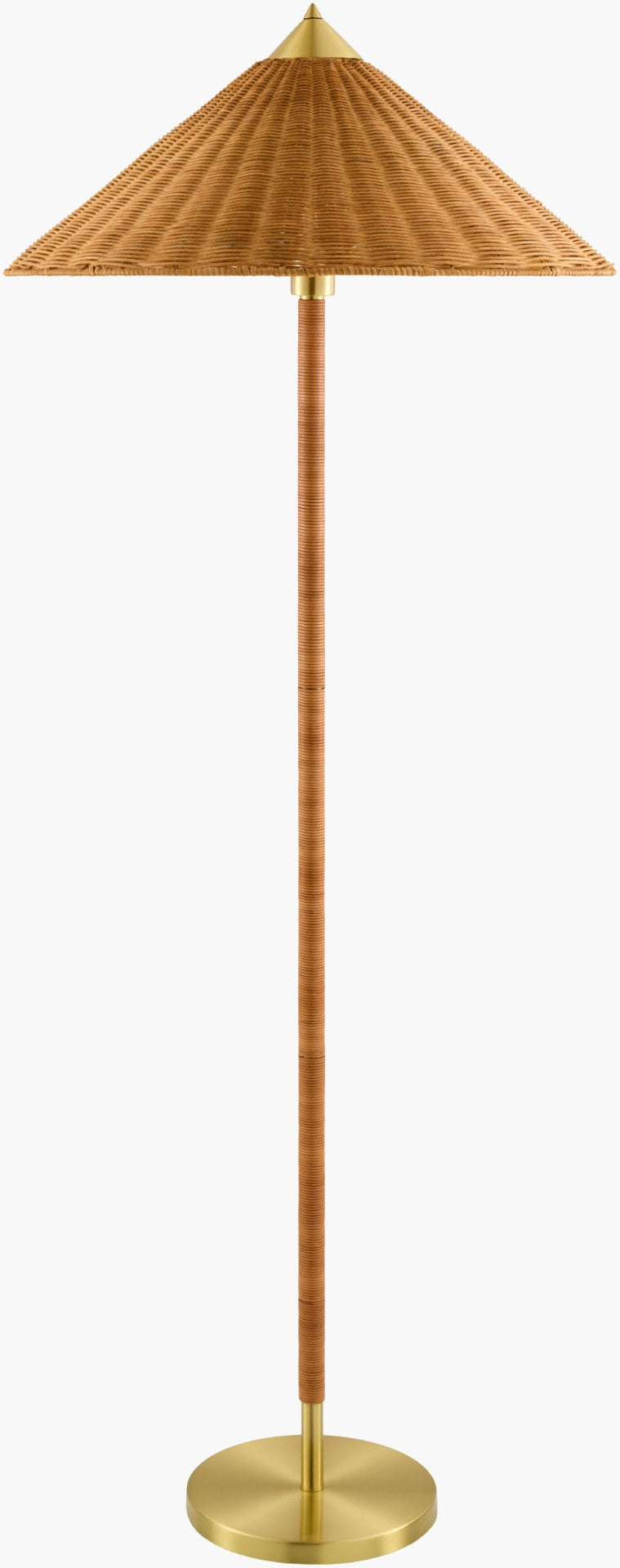 Surya Selvaya Woven Rattan Felt Shade Standing Floor Lamp for Coastal Bohemian Living Rooms SLVY-001