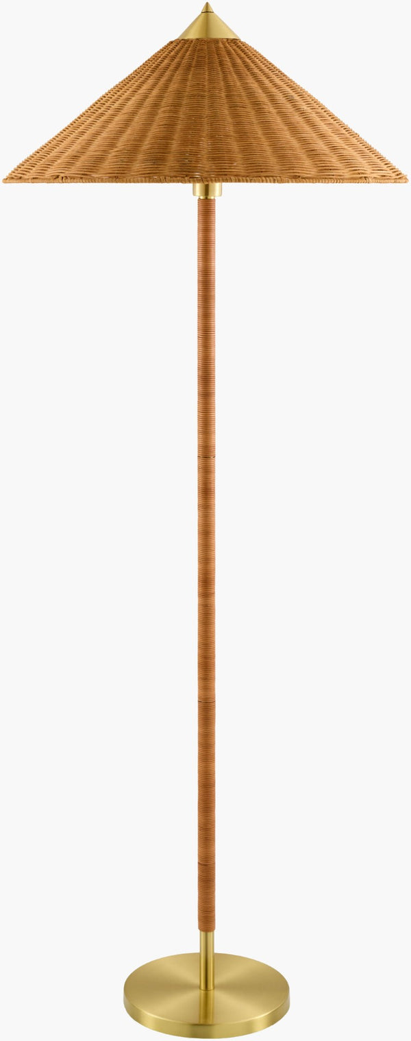 Surya Selvaya Woven Rattan Felt Shade Standing Floor Lamp for Coastal Bohemian Living Rooms SLVY-001