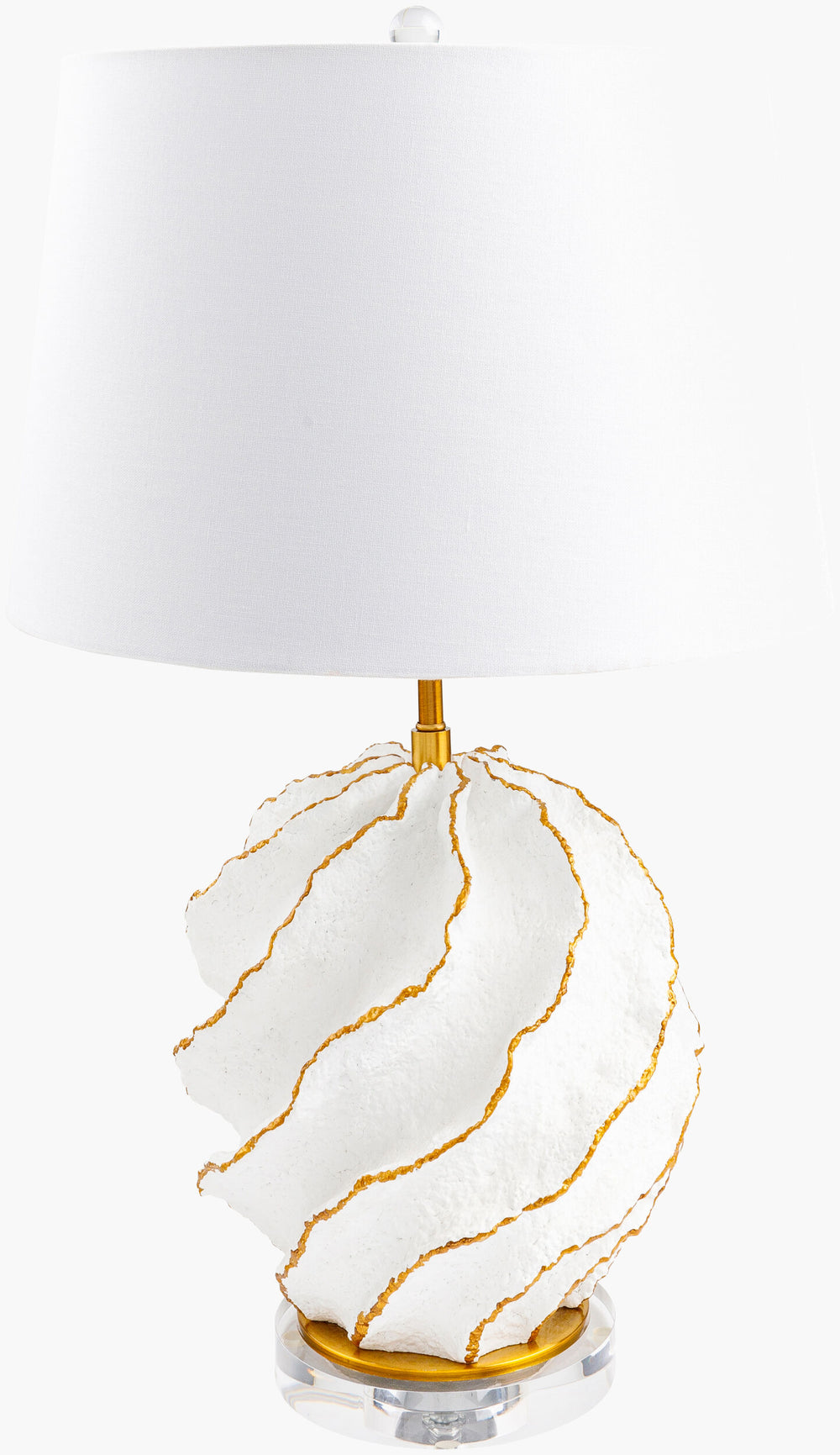 Surya Saltwater Traditional Accent Table Lamp - 24" Tall Elegant Resin Design With Chic Linen Shade Body, White,Base, Clear,Shade, White,Finial, Clear,Harp, Metallic ,Gold,Cord, Translucent Resin,Acrylic,Linen,Polyester,Acrylic Slw-001