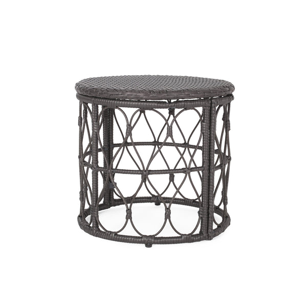 English Elm Christopher Knight Home® - BRUCE Rattan Side Table with Wicker Weave Top, Boho Outdoor Accent, Durable Polyethylene, 19.75" H Grey 70418.00GRY