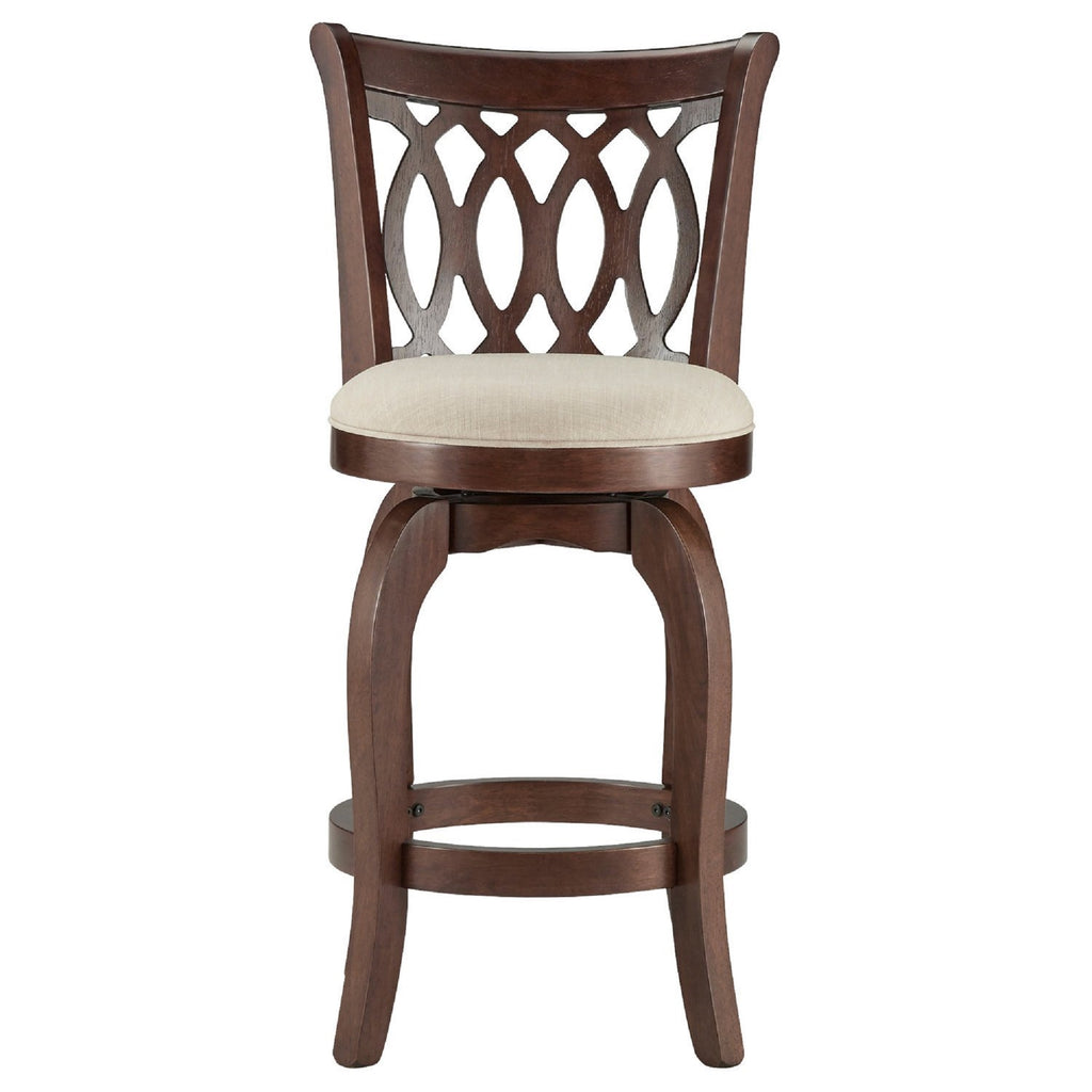 Homelegance By Top-Line Harvey Cherry Finish Scroll Back Swivel 24" Counter Height Stool Beige Rubberwood