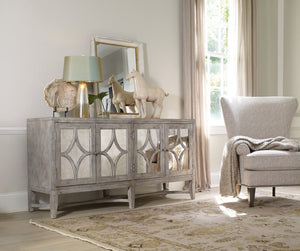 Hooker Furniture Diamante Shimmering Transitional Console With Light Cherry Gray Finish, Distressed Accents & Hidden Storage, 68" Wide 638-85102