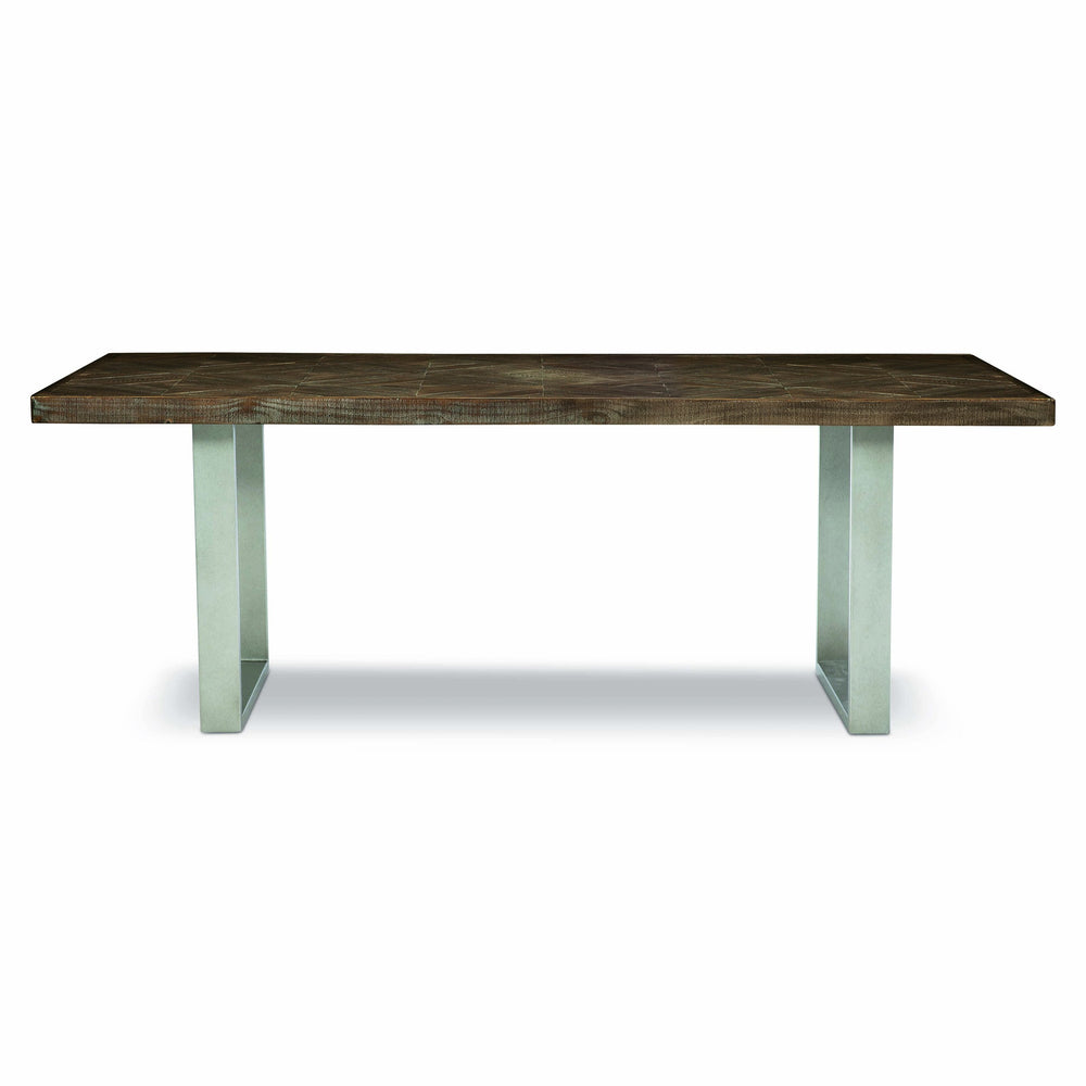 Bernhardt Bernhardt Draper Distressed Pine Dining Table With Dual Steel Pedestals, Sable Brown Top, 84" Wide 303224B