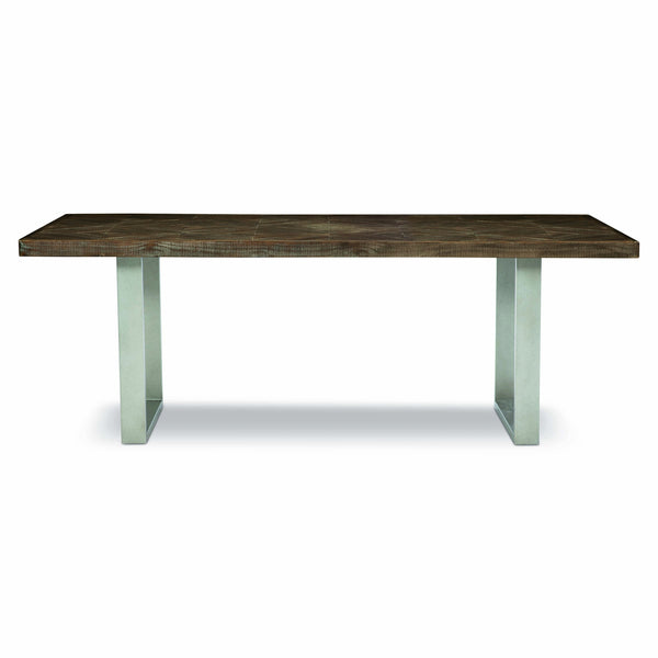 Bernhardt Bernhardt Draper Distressed Pine Dining Table With Dual Steel Pedestals, Sable Brown Top, 84" Wide 303224B