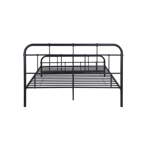 English Elm Queen Iron Platform Bed Pipe Style Frame No Box Spring Needed Industrial Loft Bedroom Black 64072.00FBLK-Q