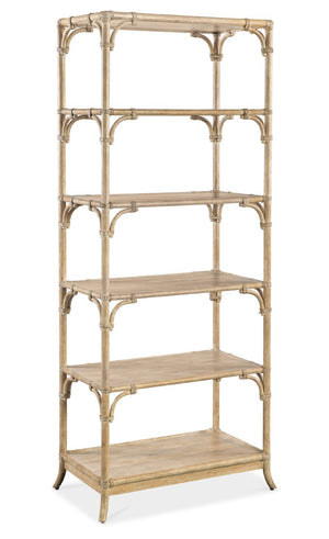 Hooker Furniture Retreat Pole Rattan Bookcase - Coastal Dune Oak Veneer Shelving With Bamboo Motif, Rope Accents, Tall Storage Light Wood 6950-10445-80