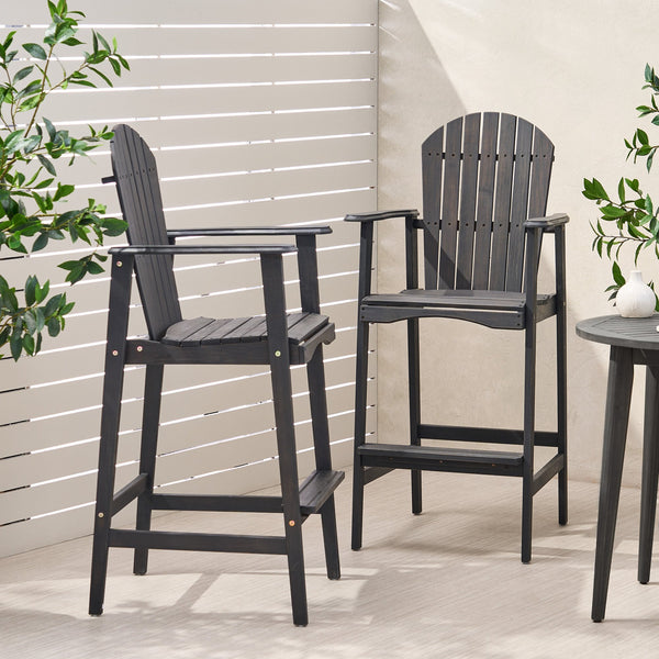 English Elm Outdoor Solid Acacia Wood Adirondack Barstools Set of 2 for Patio Deck Entertaining 61680.00DGRY