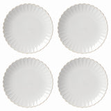 French Perle Scallop 4-Piece Stoneware Dinner Set, Elegant Ruffled Design, Dishwasher Safe