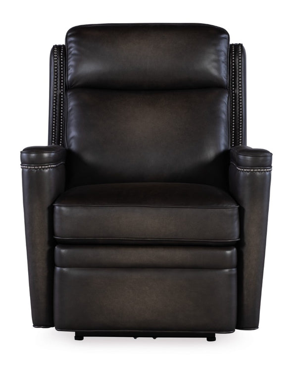 Hooker Furniture Hamilton Luxe Power Recliner With Semi-Aniline Leather, Zero-Gravity Recline, Usb Port, Nailhead Trim Grey SS116-PHZ1-095
