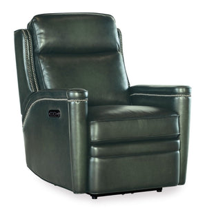 Hooker Furniture Hamilton Luxe Power Recliner With Semi-Aniline Leather, Zero-Gravity Recline, Usb Port, Nailhead Trim Green SS116-PHZ1-029