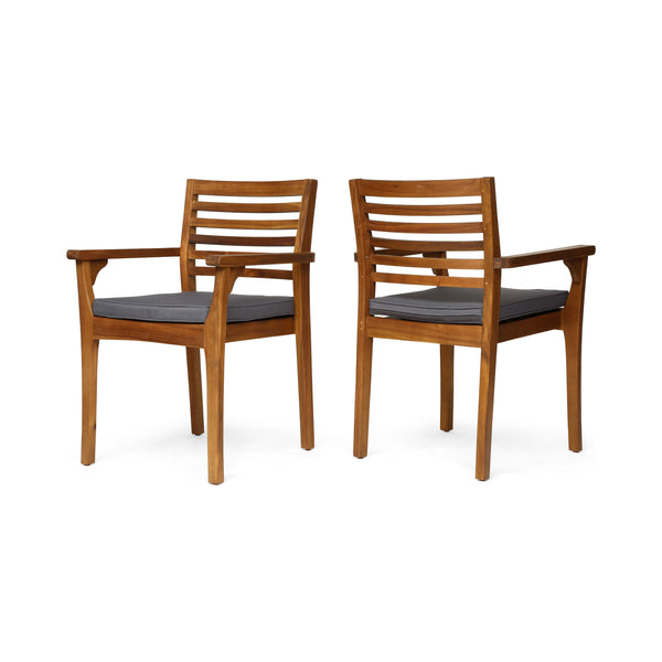 English Elm Christopher Knight Home® - EMERSON Acacia Wood Dining Chair Set of 2 with Wicker Seats, Water-Resistant Cushions, Teak Finish Grey 61723.00
