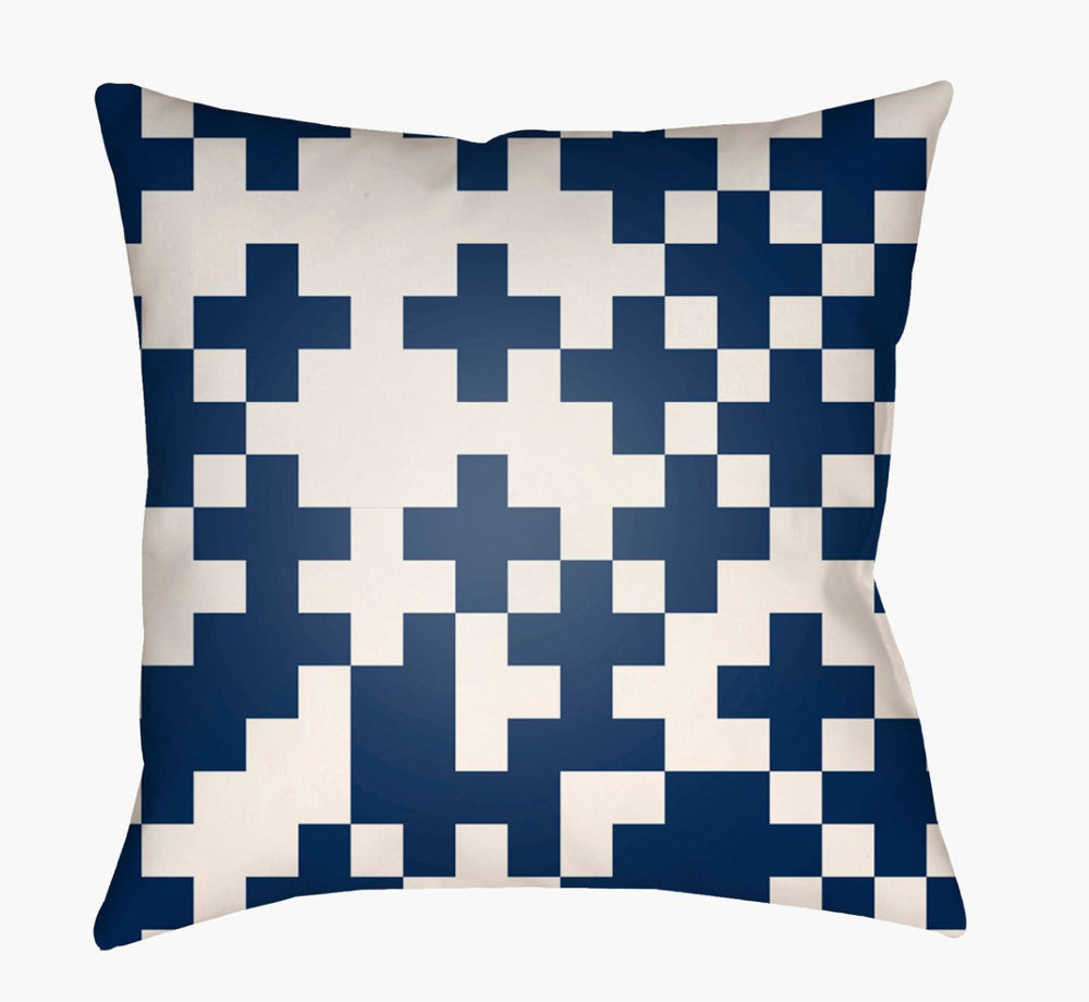 Livabliss Scandanavian Woven Polyester Accent Pillow for Modern Minimalist and Contemporary Living Spaces White, Dark Blu 22"L x 22"W SN001-2222