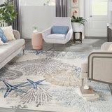 Nourison Pompeii PMP04 Machine Made Power-loomed Borderless Design Indoor Only Coastal, Nautical & Beach  Rug Ivory Grey Blue, Ivory Grey Blue 70% Polypropylene,30% Polyester 99446029065