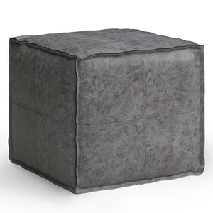 English Elm Brody Square Pouf - Distressed Black Vegan Leather For Modern Industrial Style & Comfort B136P159280