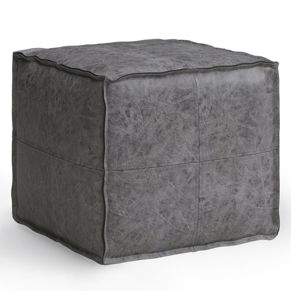 English Elm Brody Square Pouf - Distressed Black Vegan Leather For Modern Industrial Style & Comfort B136P159280