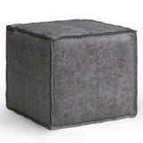 Tranquiluxe Faux Leather Square Pouf with Top Stitching Detail and Zipper