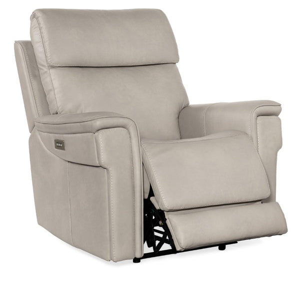 Hooker Furniture Lyra Zero Gravity Recliner With Power Headrest, Lumbar Support, Usb Port And Cupholder In Leather Light Gray SS608-PHZL1-091