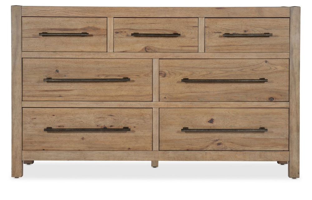 Hooker Furniture Vineyard Seven-Drawer Dresser In Sonoma Pecky Hickory & White Oak — Cedar-Lined, Felt-Lined, Rustic Crafted 6952-90002-80