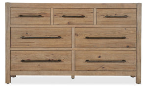 Hooker Furniture Vineyard Seven-Drawer Dresser In Sonoma Pecky Hickory & White Oak — Cedar-Lined, Felt-Lined, Rustic Crafted 6952-90002-80