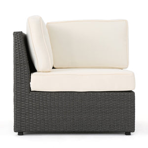 English Elm Christopher Knight Home® - SANTA SANTA CRUZ Corner & Table Set — PE Rattan Patio Sofa with Water-Resistant Cushions, No Assembly Required Grey+White 52977.00SETIRNGRY