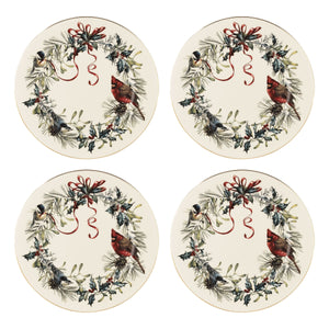 Lenox Winter Greetings Dinner Plates, Set of 4 Red & Green, IVORY PORCELAIN 897091