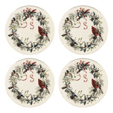 Winter Greetings Porcelain Dinner Plates, Set of 4 with 24K Gold Accents, Dishwasher Safe