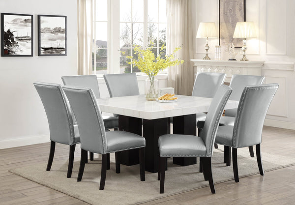 English Elm Steve Silver - Camila Silver PU Dining Chairs (Set of 2) - Stylish Faux Leather, Nailhead Trim, Floor Glides, 41.75" B081P157868