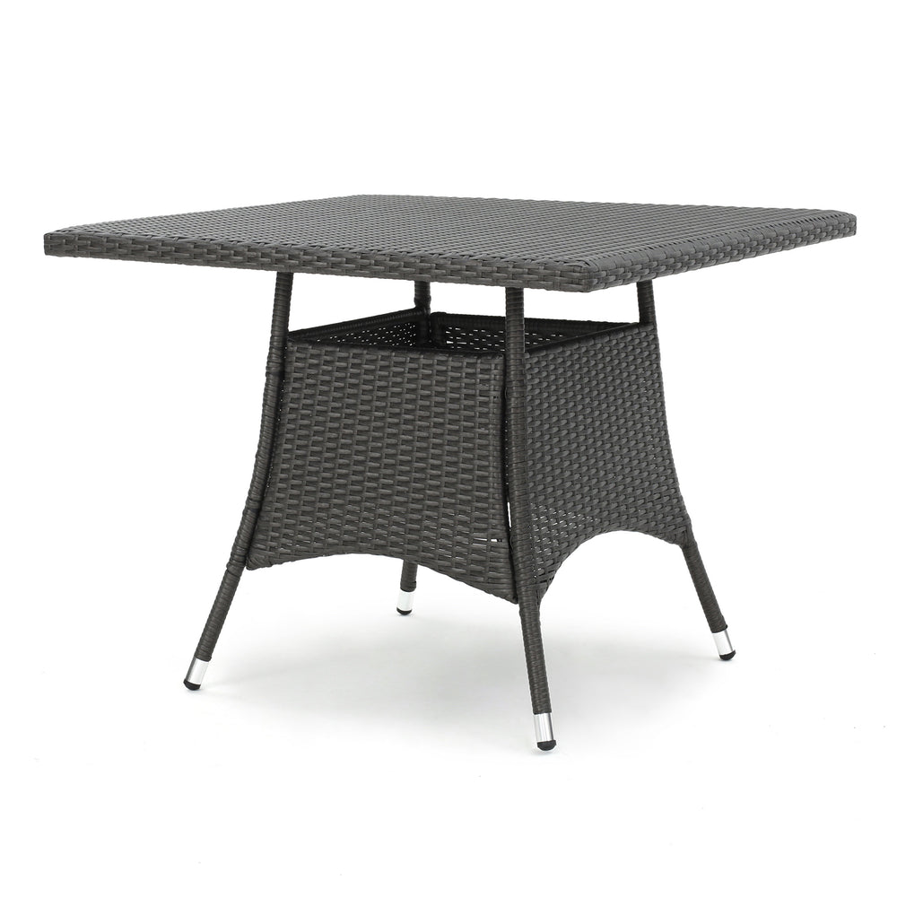 English Elm Christopher Knight Home® - CORSICA Square Dining Table Grey Rattan Outdoor Bistro Weather-Resistant Wicker Iron Frame 36.6" 56316.00GRY