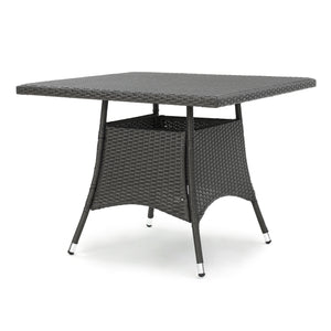 English Elm Christopher Knight Home® - CORSICA Square Dining Table Grey Rattan Outdoor Bistro Weather-Resistant Wicker Iron Frame 36.6" 56316.00GRY