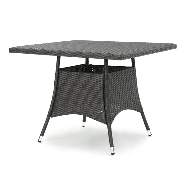 English Elm Christopher Knight Home® - CORSICA Square Dining Table Grey Rattan Outdoor Bistro Weather-Resistant Wicker Iron Frame 36.6" 56316.00GRY